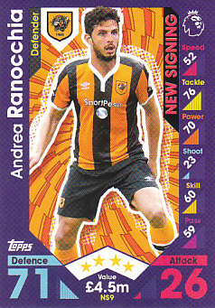 Andrea Ranocchia Hull City 2016/17 Topps Match Attax Extra New Signing #NS9